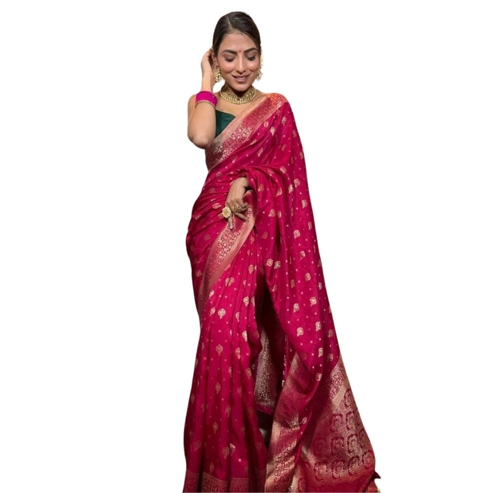 Seduva Women's Silk Printed Saree With Unstitched Blouse 5.5Mtr (Rani Pink)