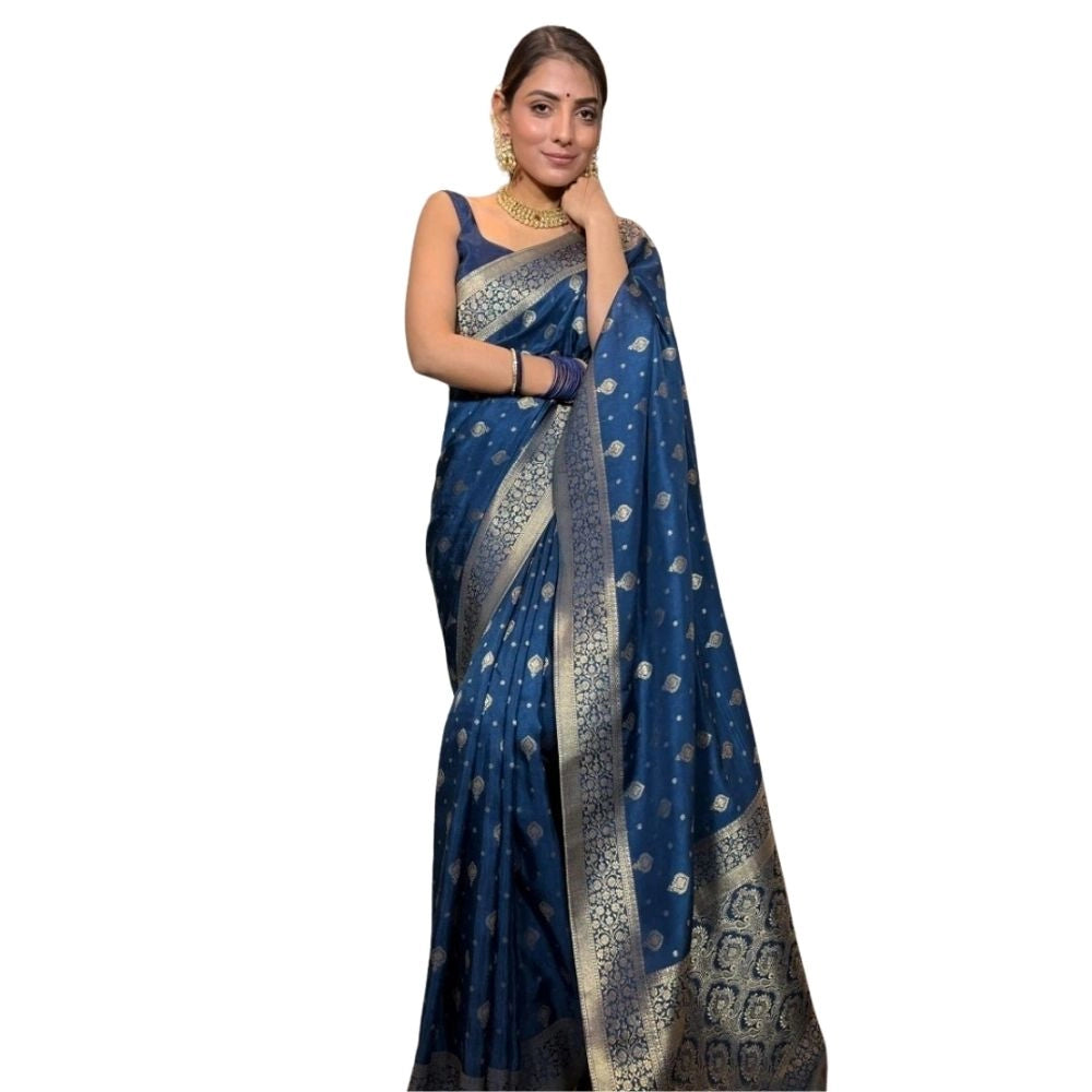 Seduva Women's Silk Printed Saree With Unstitched Blouse 5.5Mtr (Rama)