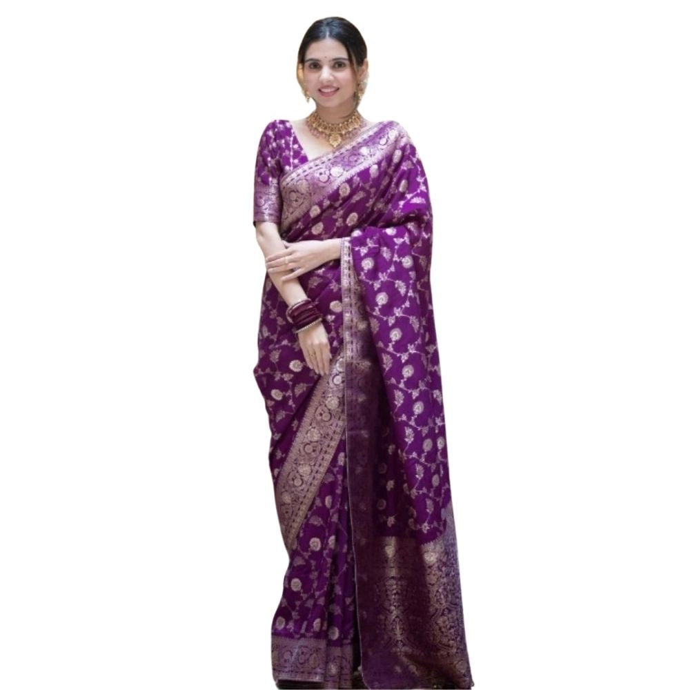 Seduva Women's Silk Printed Saree With Unstitched Blouse 5.5Mtr (Purple)