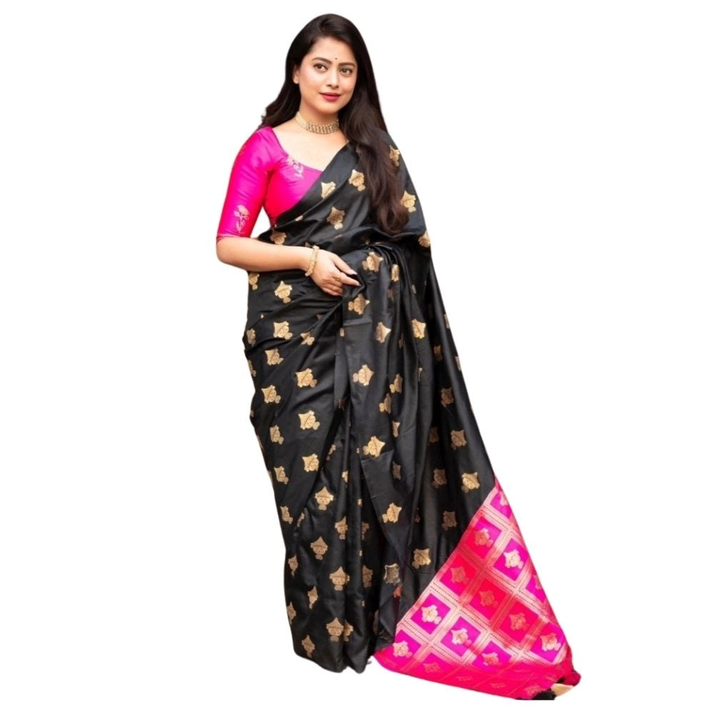 Seduva Women's Silk Printed Saree With Unstitched Blouse 5.5Mtr (Pink)