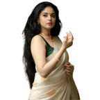 Seduva Women's Silk Printed Saree With Unstitched Blouse 5.5Mtr (Off White)