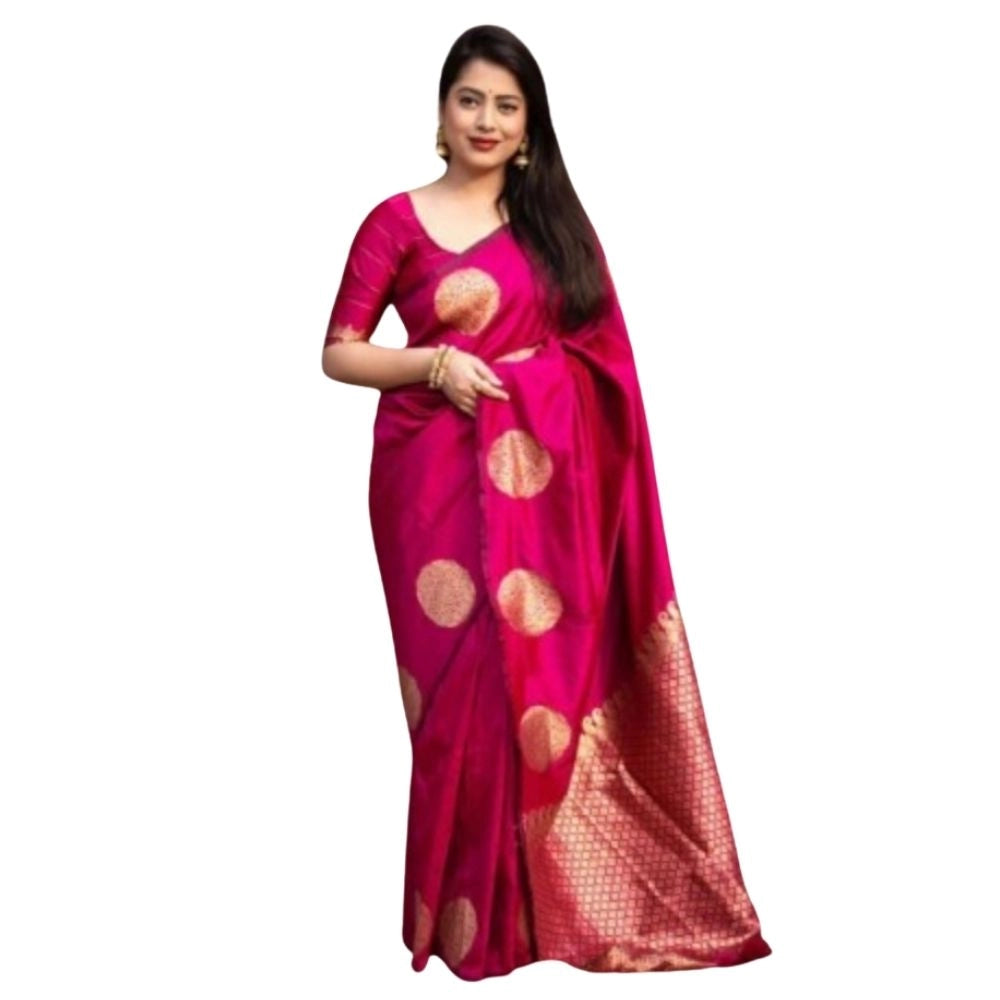 Seduva Women's Silk Printed Saree With Unstitched Blouse 5.5Mtr (Pink)