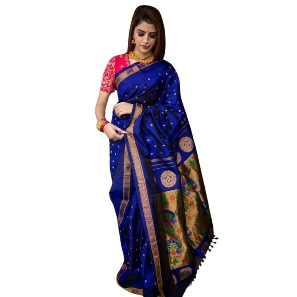Seduva Women's Silk Printed Saree With Unstitched Blouse 5.5Mtr (Blue)