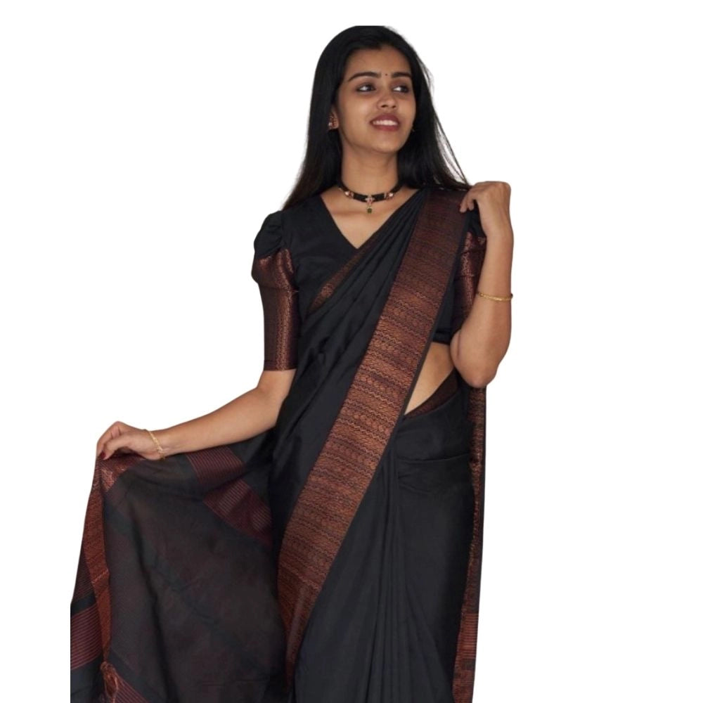 Seduva Women's Silk Printed Saree With Unstitched Blouse 5.5Mtr (Black)