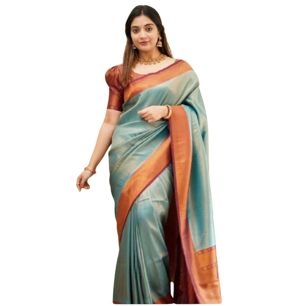 Seduva Women's Silk Printed Saree With Unstitched Blouse 5.5Mtr (Rama)