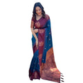 Seduva Women's Silk Printed Saree With Unstitched Blouse 5.5Mtr (Blue)