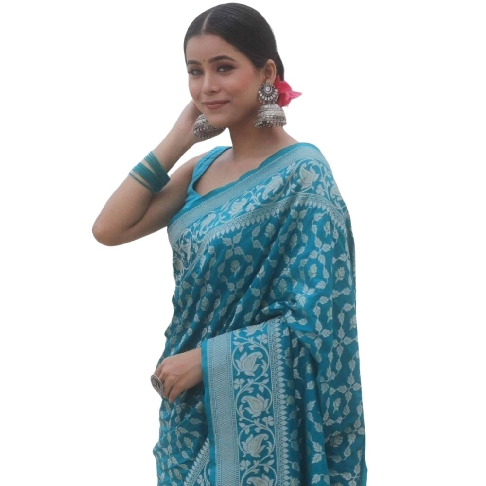 Seduva Women's Silk Printed Saree With Unstitched Blouse 5.5Mtr (Sky Blue)