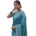 Seduva Women's Silk Printed Saree With Unstitched Blouse 5.5Mtr (Sky Blue)