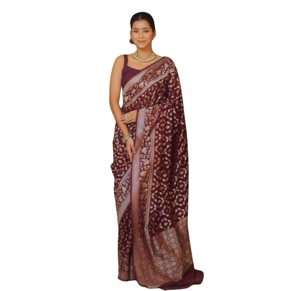 Seduva Women's Silk Printed Saree With Unstitched Blouse 5.5Mtr (Maroon)