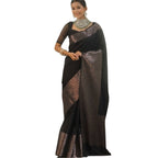 Seduva Women's Silk Printed Saree With Unstitched Blouse 5.5Mtr (Black)