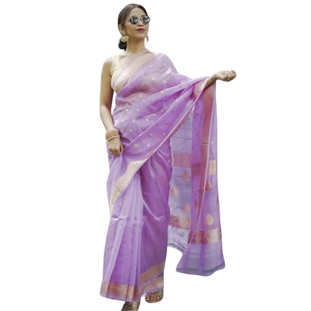 Seduva Women's Cotton  Printed Saree With Unstitched Blouse 5.5Mtr (Lavender)