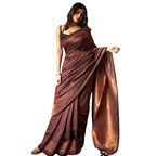 Seduva Women's Silk Printed Saree With Unstitched Blouse 5.5Mtr (Coffee)