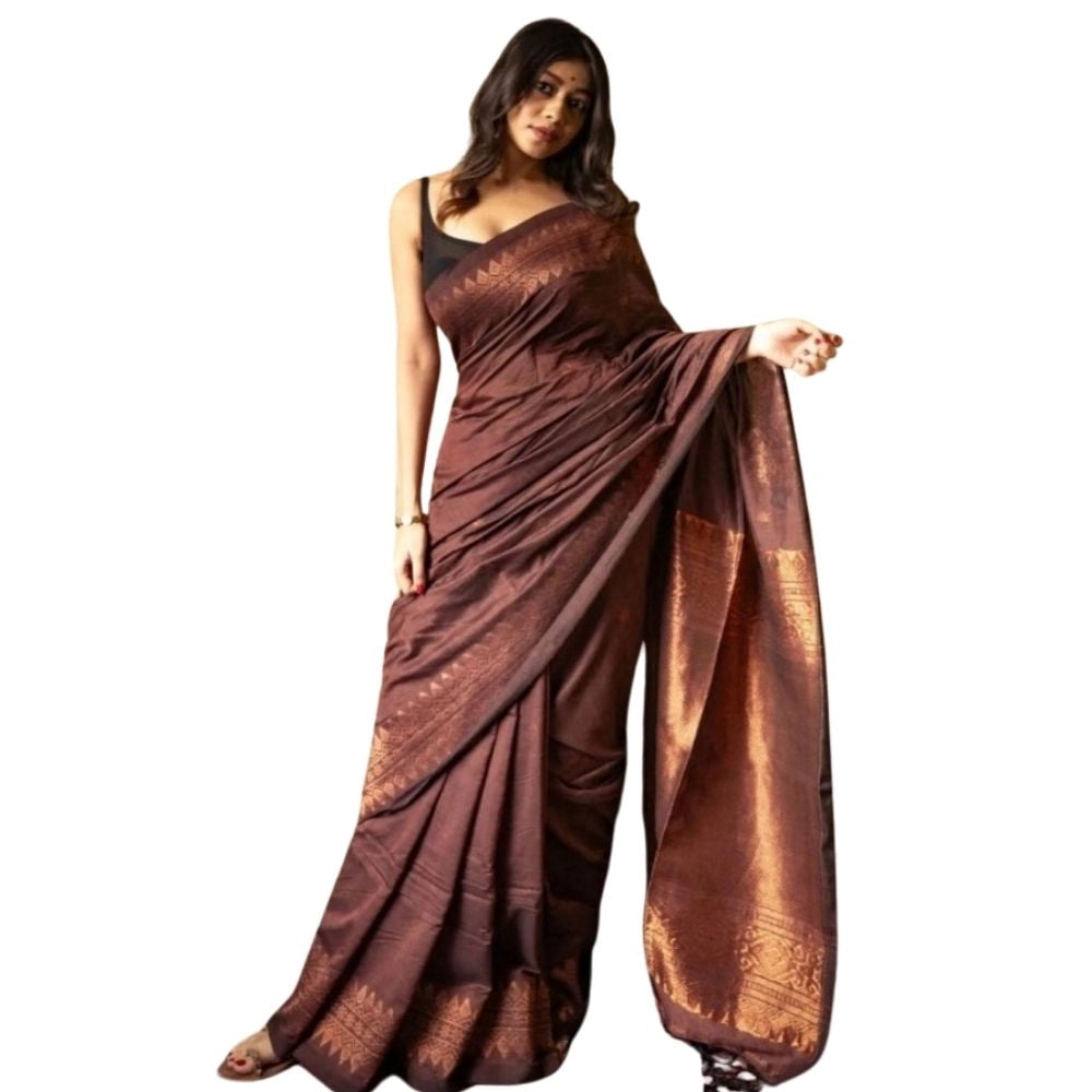 Seduva Women's Silk Printed Saree With Unstitched Blouse 5.5Mtr (Coffee)