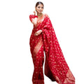 Seduva Women's Silk Printed Saree With Unstitched Blouse 5.5Mtr (Red)