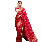 Seduva Women's Silk Printed Saree With Unstitched Blouse 5.5Mtr (Red)