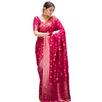 Seduva Women's Silk Printed Saree With Unstitched Blouse 5.5Mtr (Rani Pink)