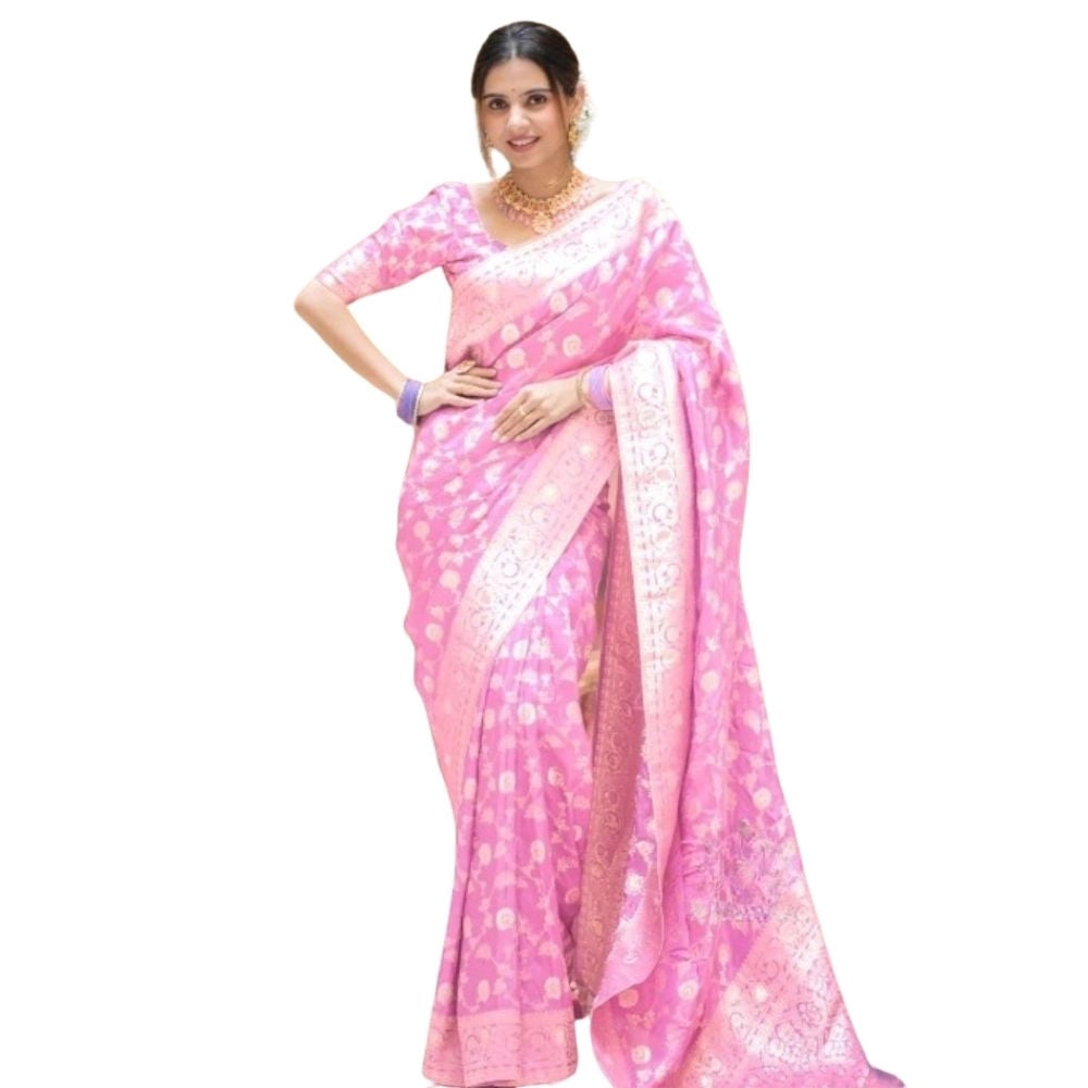 Seduva Women's Silk Printed Saree With Unstitched Blouse 5.5Mtr (Pink)