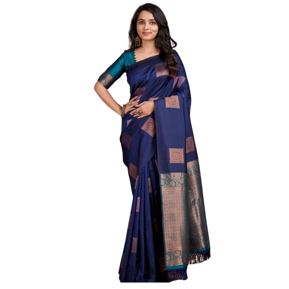 Seduva Women's Silk Printed Saree With Unstitched Blouse 5.5Mtr (Navy Blue)