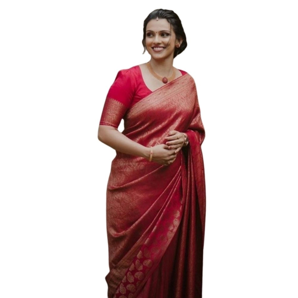 Seduva Women's Silk Printed Saree With Unstitched Blouse 5.5Mtr (Red)