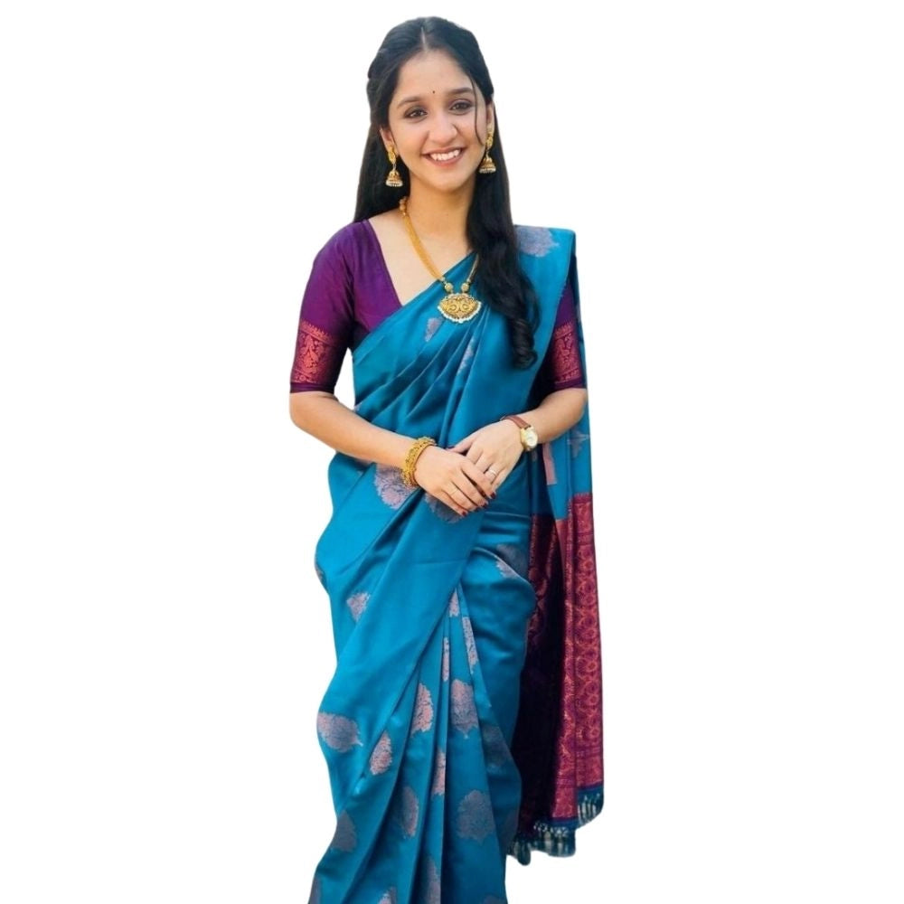 Seduva Women's Silk Printed Saree With Unstitched Blouse 5.5Mtr (Rama)
