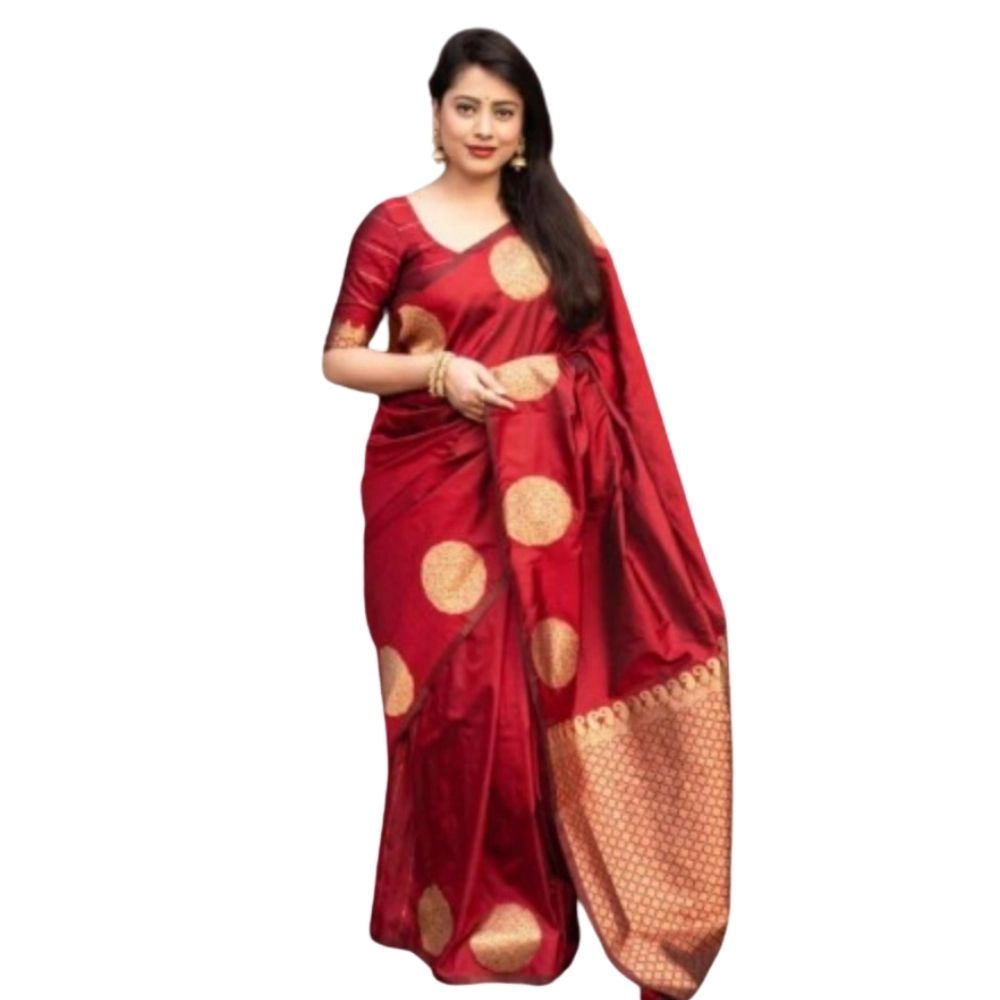 Seduva Women's Silk Printed Saree With Unstitched Blouse 5.5Mtr (Red)