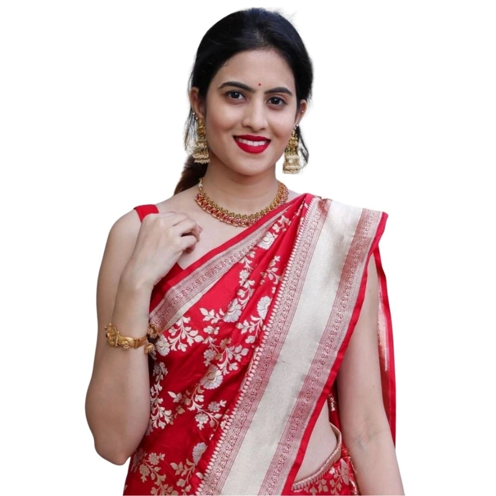 Seduva Women's Silk Printed Saree With Unstitched Blouse 5.5Mtr (White)