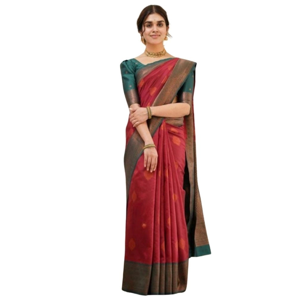 Seduva Women's Silk Printed Saree With Unstitched Blouse 5.5Mtr (Red)