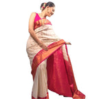Seduva Women's Silk Printed Saree With Unstitched Blouse 5.5Mtr (White-Pink)