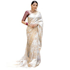 Seduva Women's Silk Printed Saree With Unstitched Blouse 5.5Mtr (White)