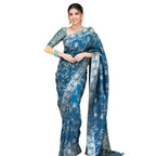 Seduva Women's Silk Printed Saree With Unstitched Blouse 5.5Mtr (Teal Blue)