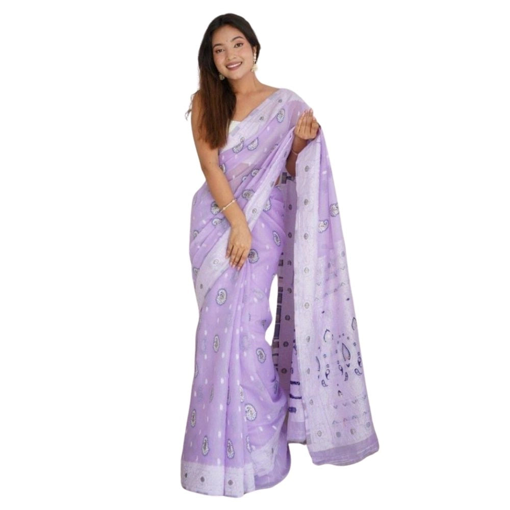 Seduva Women's Cotton  Printed Saree With Unstitched Blouse 5.5Mtr (Lavender)