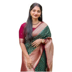 Seduva Women's Silk Printed Saree With Unstitched Blouse 5.5Mtr (Green-Red)