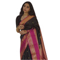 Seduva Women's Silk Printed Saree With Unstitched Blouse 5.5Mtr (Black-Pink)