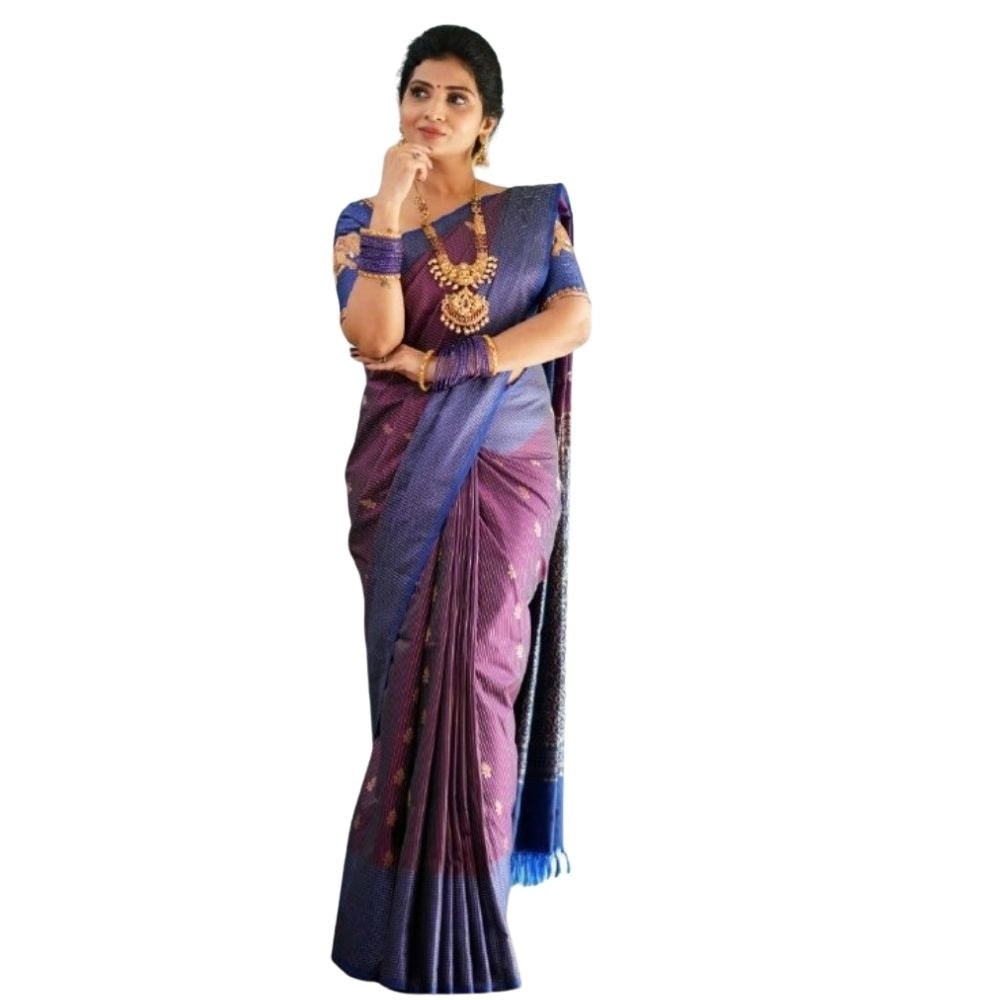 Seduva Women's Silk Printed Saree With Unstitched Blouse 5.5Mtr (Purple)
