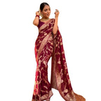 Seduva Women's Silk Printed Saree With Unstitched Blouse 5.5Mtr (Maroon)