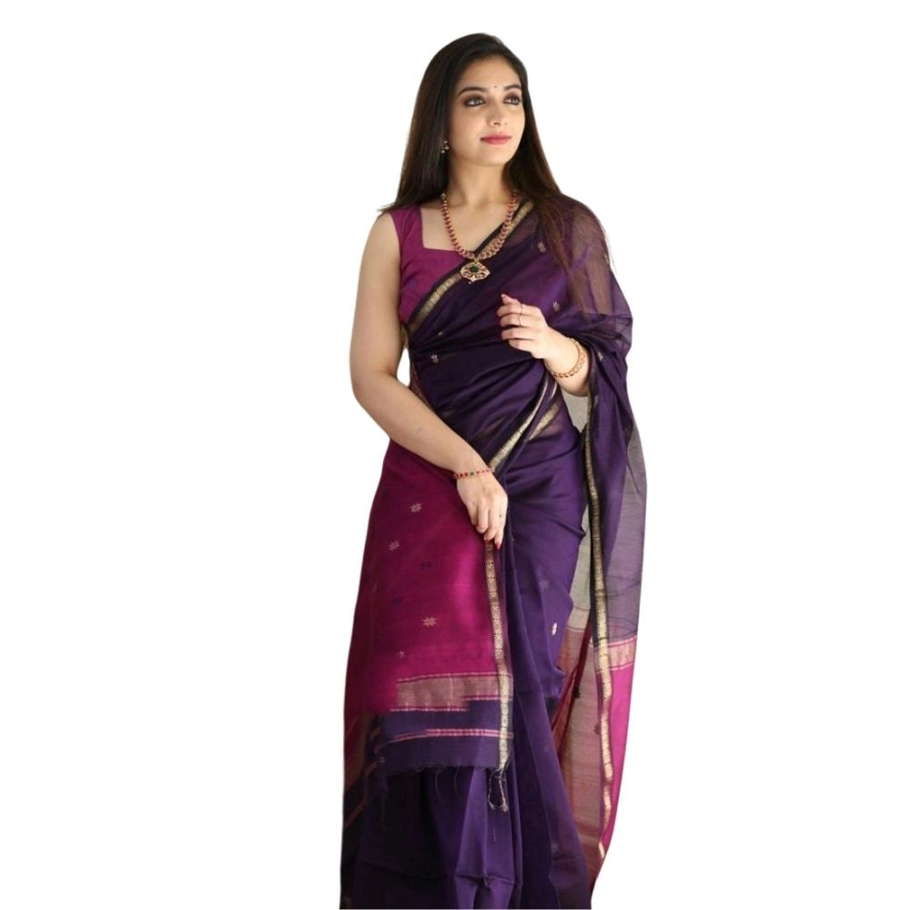 Seduva Women's Cotton  Printed Saree With Unstitched Blouse 5.5Mtr (Navy Blue)