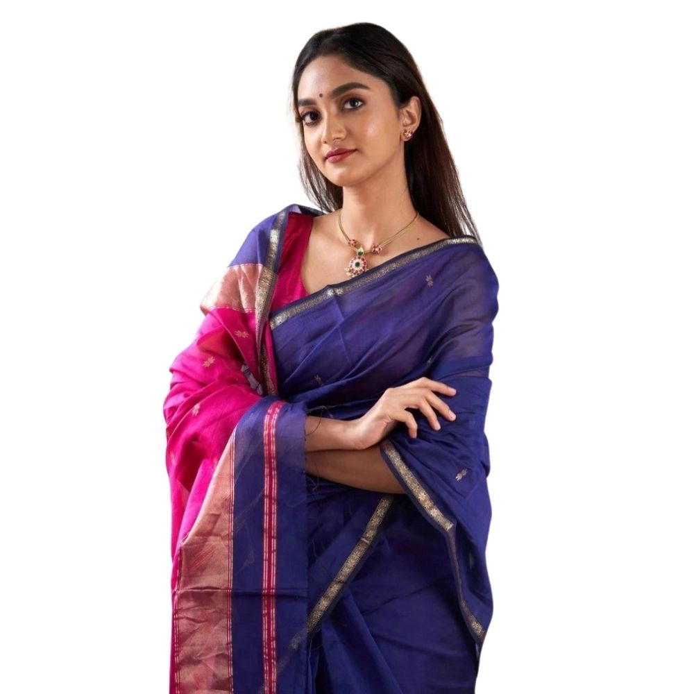 Seduva Women's Cotton  Printed Saree With Unstitched Blouse 5.5Mtr (Blue)
