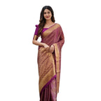 Seduva Women's Silk Printed Saree With Unstitched Blouse 5.5Mtr (Wine)