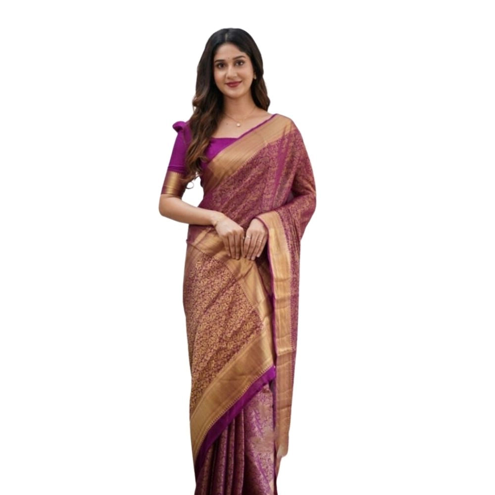 Seduva Women's Silk Printed Saree With Unstitched Blouse 5.5Mtr (Wine)