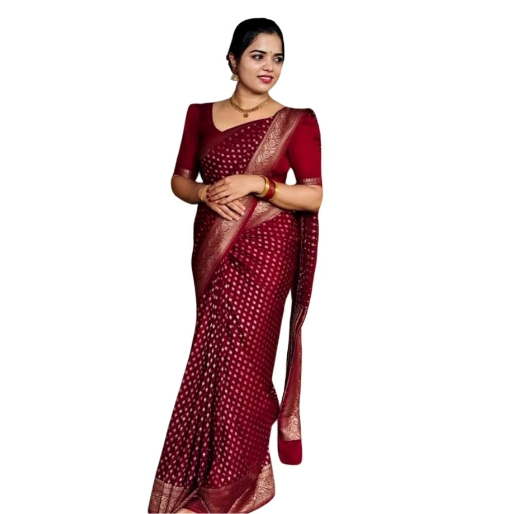 Seduva Women's Silk Printed Saree With Unstitched Blouse 5.5Mtr (Maroon)