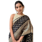 Seduva Women's Silk Printed Saree With Unstitched Blouse 5.5Mtr (Black)