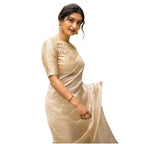 Seduva Women's Silk Printed Saree With Unstitched Blouse 5.5Mtr (Off White)
