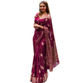 Seduva Women's Silk Printed Saree With Unstitched Blouse 5.5Mtr (Wine)