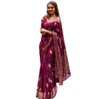 Seduva Women's Silk Printed Saree With Unstitched Blouse 5.5Mtr (Wine)