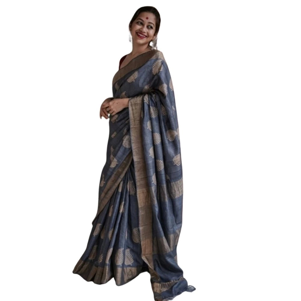 Seduva Women's Silk Printed Saree With Unstitched Blouse 5.5Mtr (Grey)