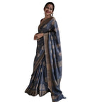 Seduva Women's Silk Printed Saree With Unstitched Blouse 5.5Mtr (Grey)