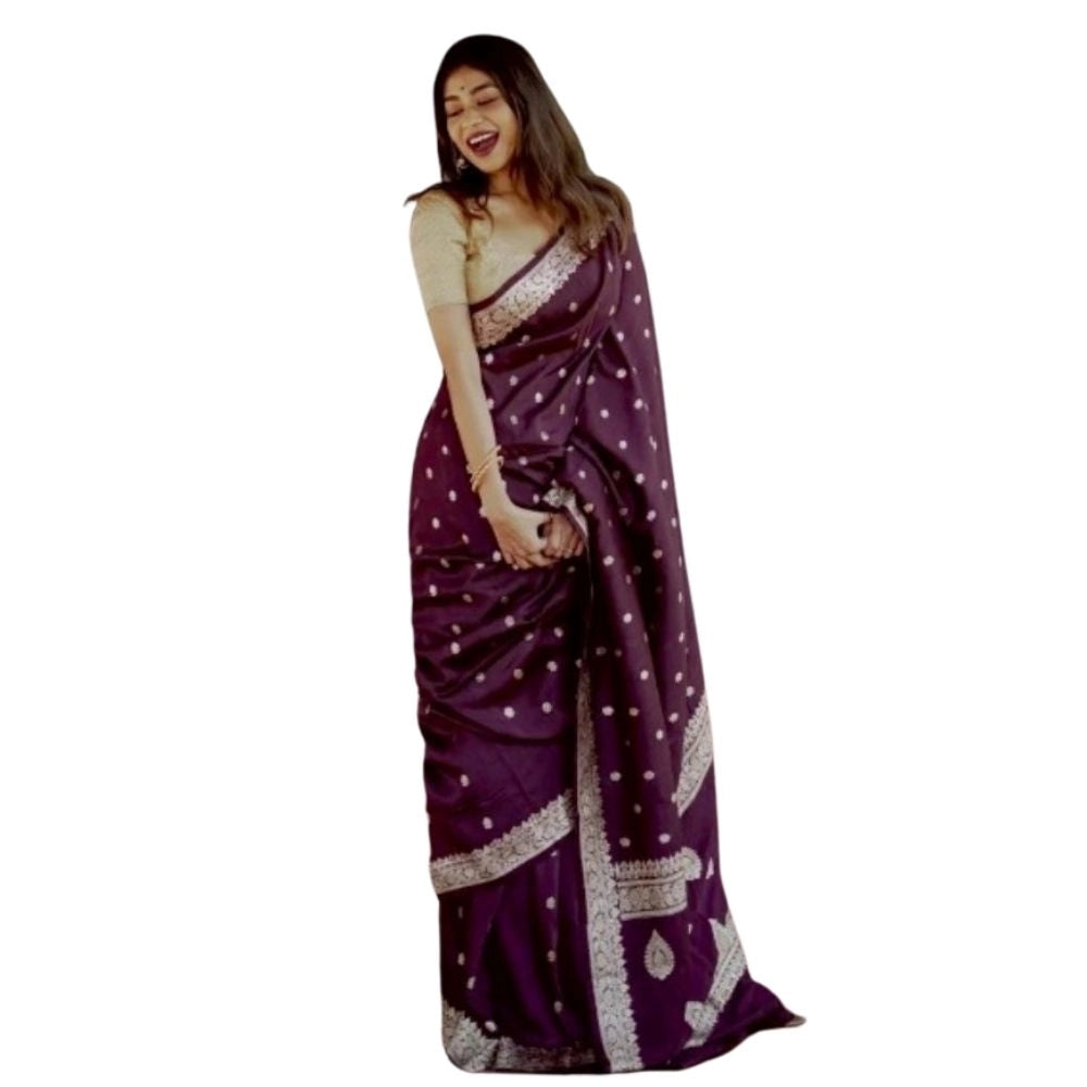 Seduva Women's Cotton  Printed Saree With Unstitched Blouse 5.5Mtr (Purple)