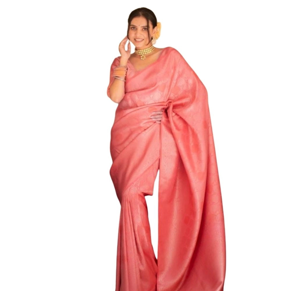 Seduva Women's Silk Printed Saree With Unstitched Blouse 5.5Mtr (Pink)