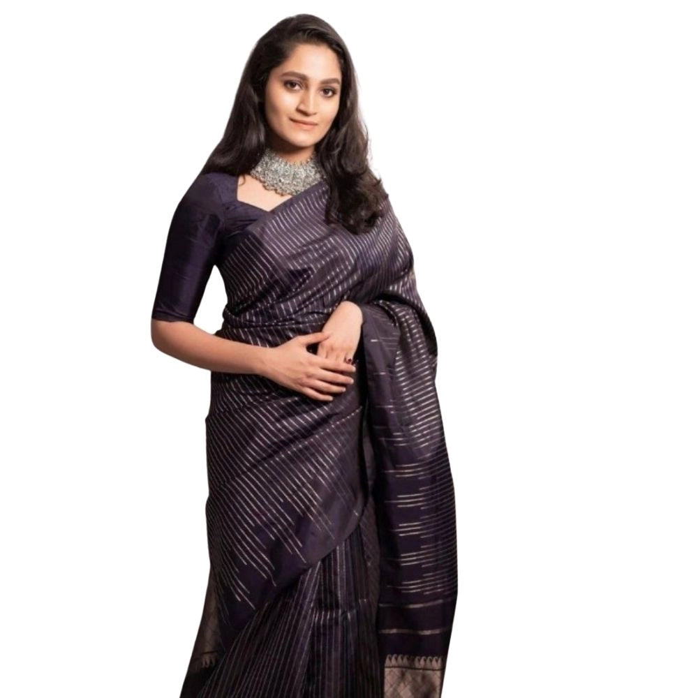 Seduva Women's Silk Printed Saree With Unstitched Blouse 5.5Mtr (Black)