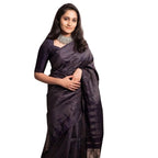 Seduva Women's Silk Printed Saree With Unstitched Blouse 5.5Mtr (Black)